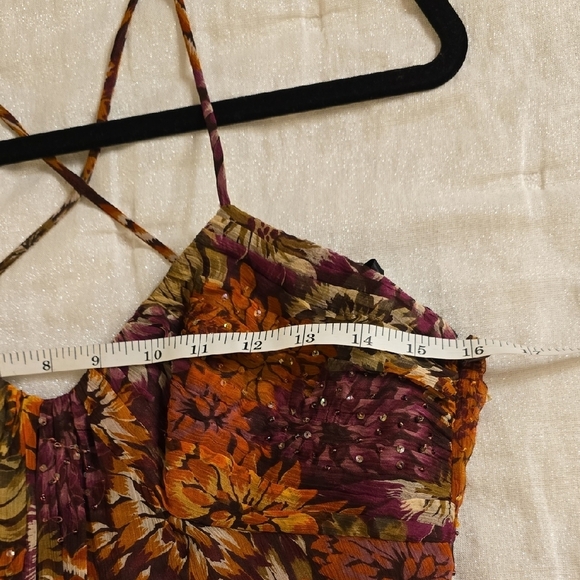 Laundry By Shelli Segal Brown and Orange Silk Sleeveless Midi Dress - Picture 7 of 14